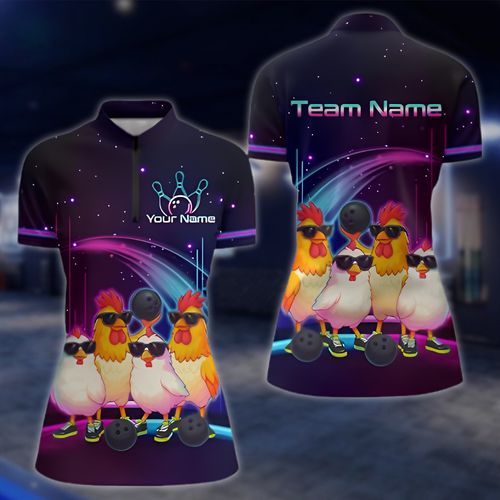 Personalized Cute Chicken Bowling Jersey For Ladies, Custom Chicken Bowling Team Shirt Womens BZ0894 BOW0049