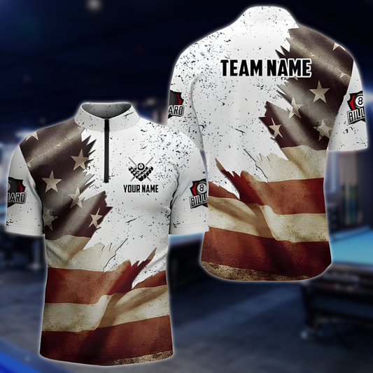 Custom Retro American Flag Billiard Jersey For Men, Custom Patriotic Billiard Team Shirts BLD0291