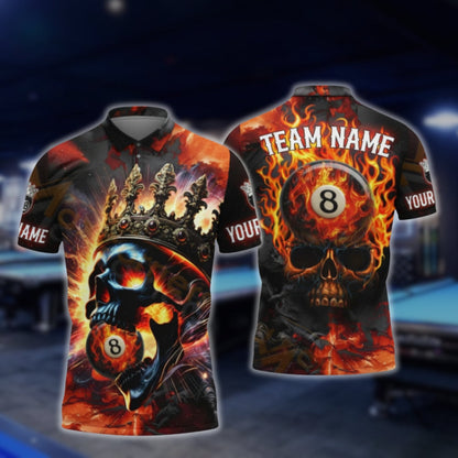 Custom Skull Flame 8 Ball Billiard Polo Shirt For Men, Custom Skull Billiard Team Shirts BLD0064