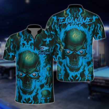 Custom Skull Flaming 8 Ball Billiard Jersey Mens, Custom Skull Billiard Team Shirts BLD0142