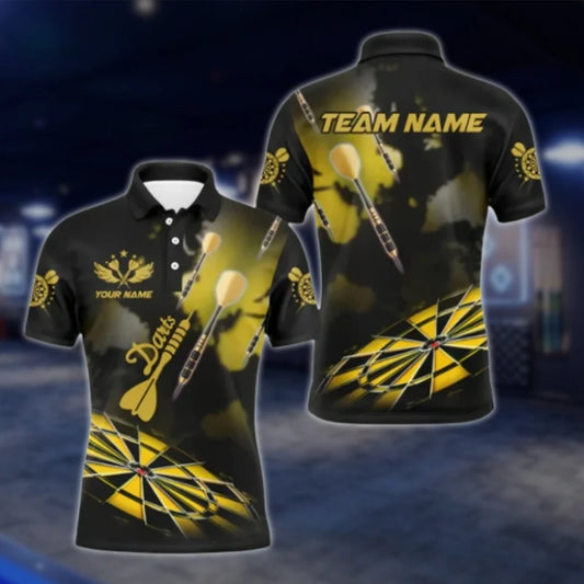Custom Team Black And Yellow Smoke Dart Polo Shirt, Custom Dart Team Shirt DAT0324