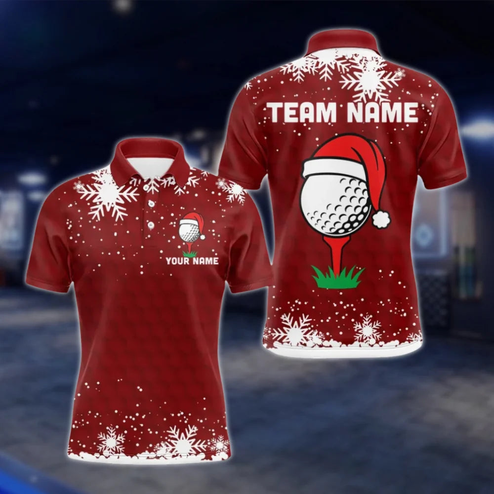 Personalized Red Christmas Golf Polo Shirt For Men, Custom Christmas Golf Team Shirt GOF0076