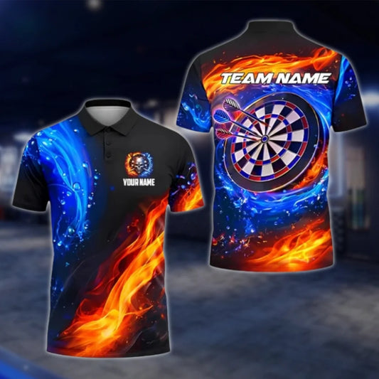 Custom Flame Orange And Blue Dart Polo Shirt For Men, Custom Team Flame Dart Shirts DAT0300