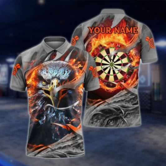 Personalized Eagle Flame Dart Mens Polo Shirt, Custom Eagle Dart Team Shirts DAT0299
