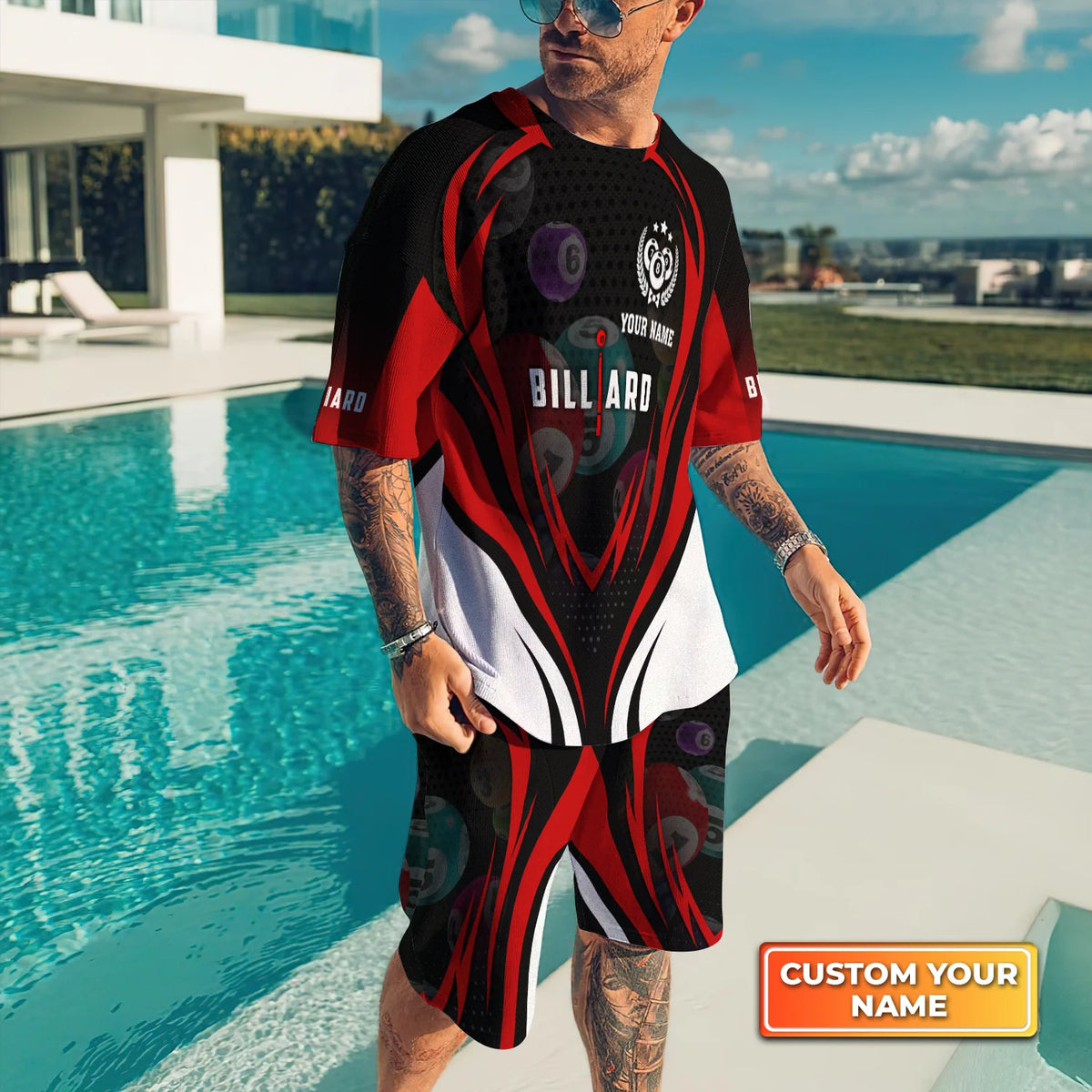 Unisex Funny Pool Balls Billiards Custom Name 3D Short Sleeve T-Shirt Men's Board Shorts ORN0295