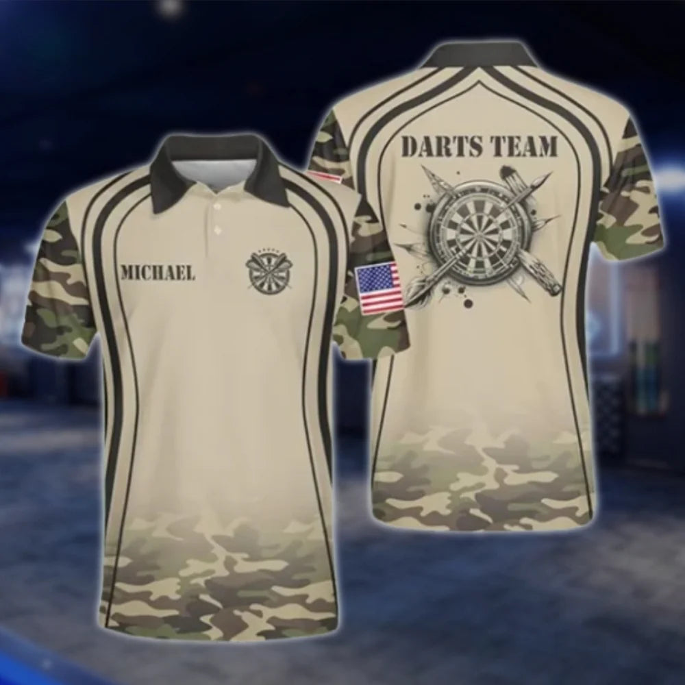 Custom Mens Camo Brown Dart Polo Shirt, Custom Camo Dart Team Shirts DAT0357