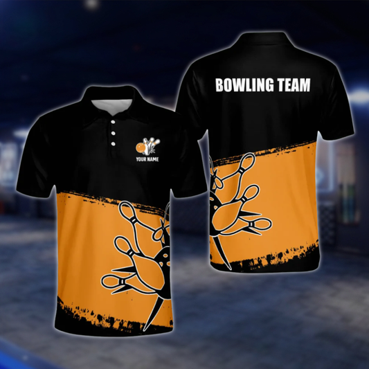 Custom Team Orange Black Bowling Polo Shirt For Mens, Custom Bowling Shirts BM0051 BOW0336