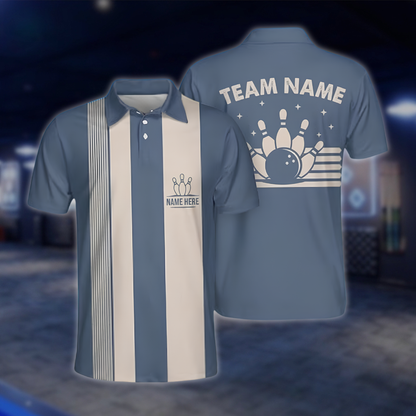 Personalized Blue Vintage Bowling Polo Shirt For Men, Custom Vintage Bowling Shirt For Team BZ0907 BOW0029