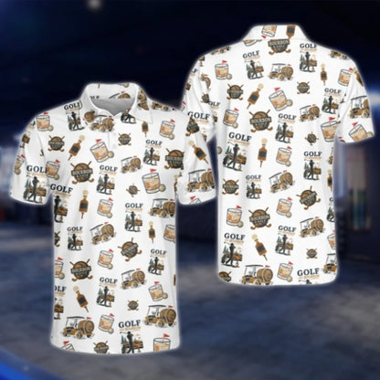 Bourbon & Golf Mens White Golf Polo Shirts, Bourbon Golf Shirts GOF0243