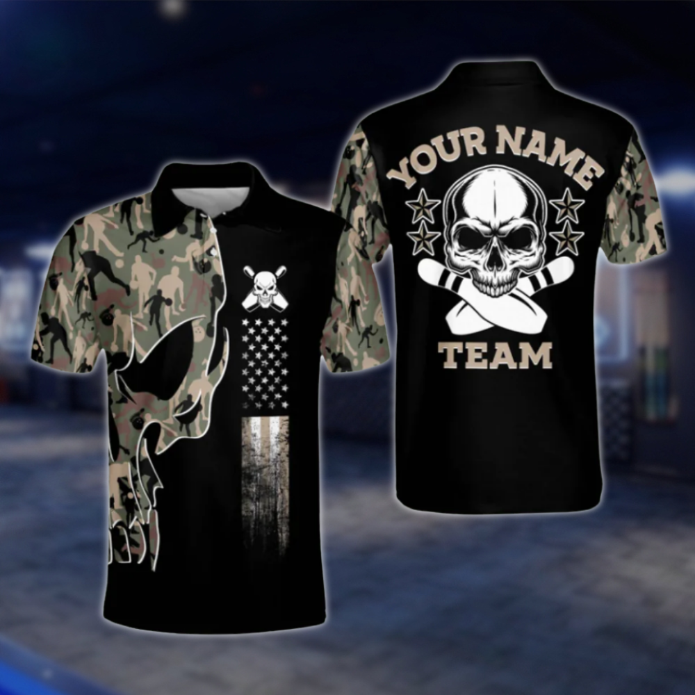 Personalized Camouflage Skull Polo Bowling Team Shirts For Men, Custom Skull Bowling Shirt BM0119 BOW0427