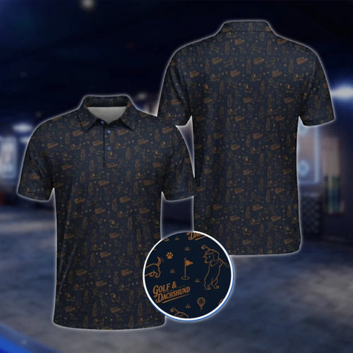Dachshund Navy Golf Polo Shirt For Men, Dachshund Golf Shirt For Dog Lover GOF0032