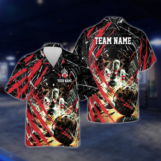 Custom Team Grunge Black Red Bowling Hawaiian Shirt For Men Women, Custom Bowling Team Shirts BE0050 BOW0361