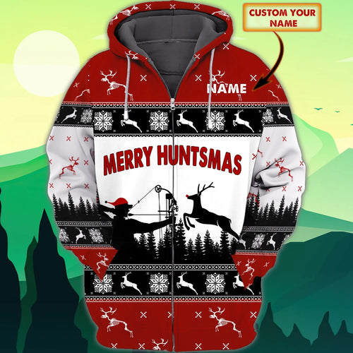 Xmas Huting 2 - Personalized Name 3D Zipper hoodie - _x0008_Vhv-zip-005 ORN0181