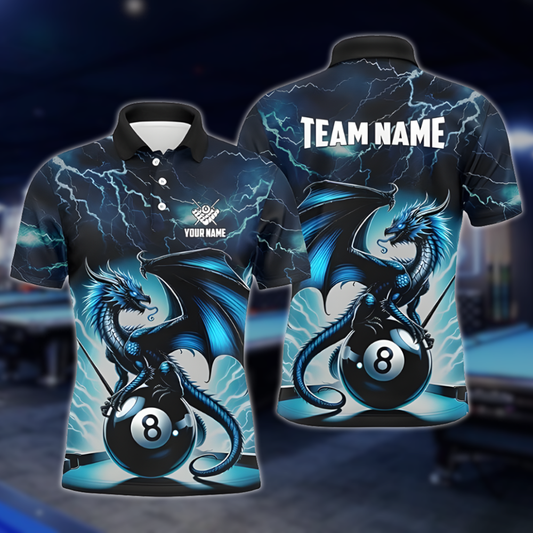 Custom Blue Thunder Dragon Billiard Polo Shirt For Men, Custom Dragon Billiard Team Shirts BLD0241