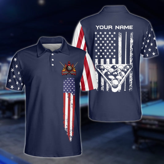 Custom Red White And Blue American Flag Billiard Polo Shirt For Mens, Custom Patriotic Billiard Team Shirts BLD0260