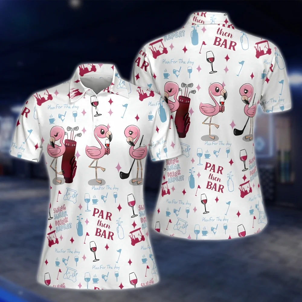 Par Then Bar Flamingo Women's Golf Polo Shirts, Funny Flamingo Golf Shirts Ladies GOF0291