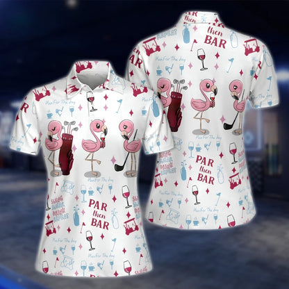 Par Then Bar Flamingo Women's Golf Polo Shirts, Funny Flamingo Golf Shirts Ladies GOF0291