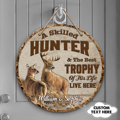 Skilled Hunter And The Best Trophy Of His Life  - Custom Wooden Sign - Nmd 33 HNT0288
