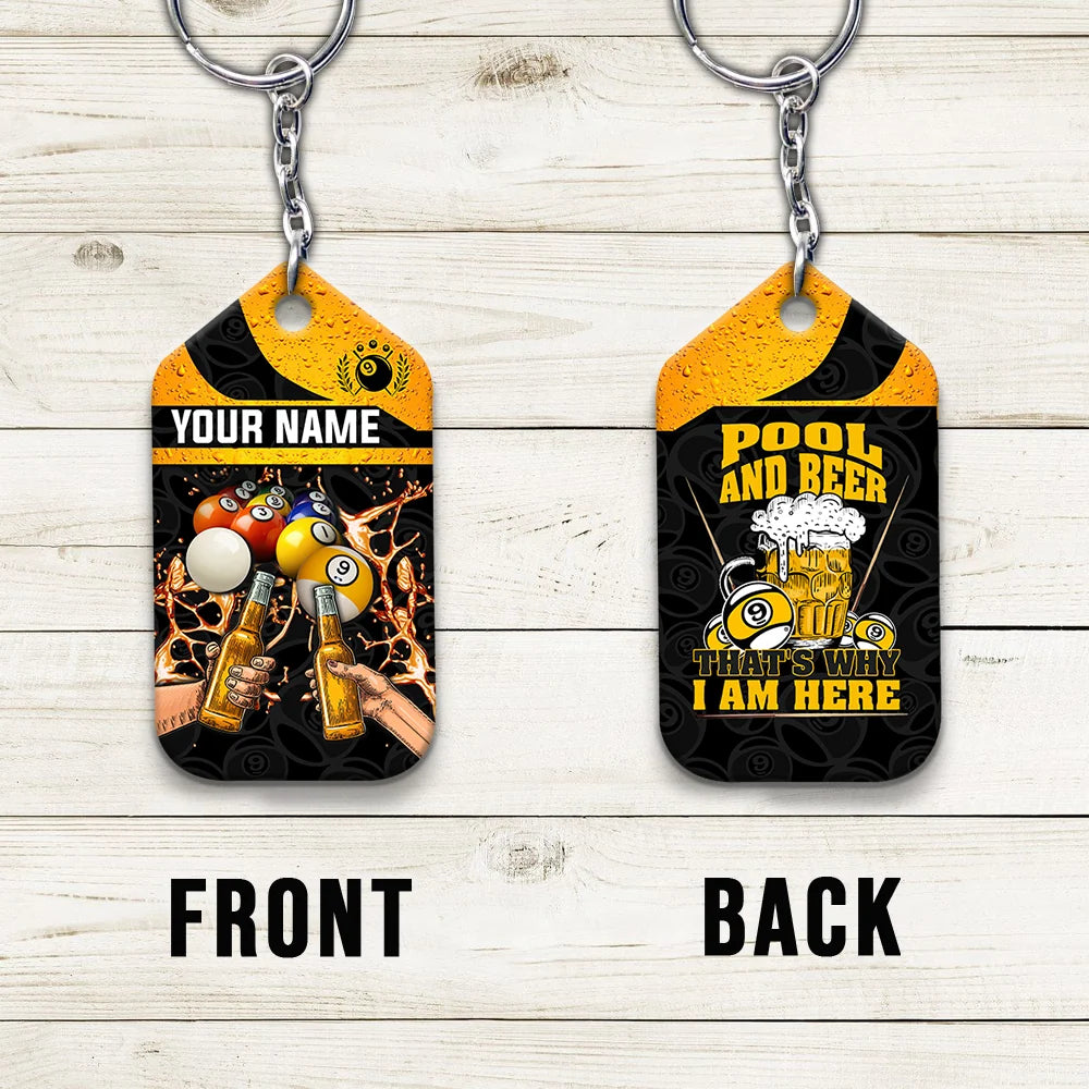 Nine-Ball Billiard And Beer That's Why I'm Here Personalized Name Keychain For Billiard Players ORN0191