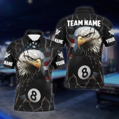 Custom American Eagle  8 Ball Polo Shirt For Mens, Custom Eagle Patriotic Billiard Team Shirts BLD0092