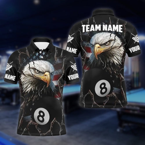 Custom American Eagle  8 Ball Polo Shirt For Mens, Custom Eagle Patriotic Billiard Team Shirts BLD0092