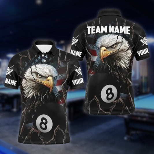 Custom American Eagle  8 Ball Polo Shirt For Mens, Custom Eagle Patriotic Billiard Team Shirts BLD0092
