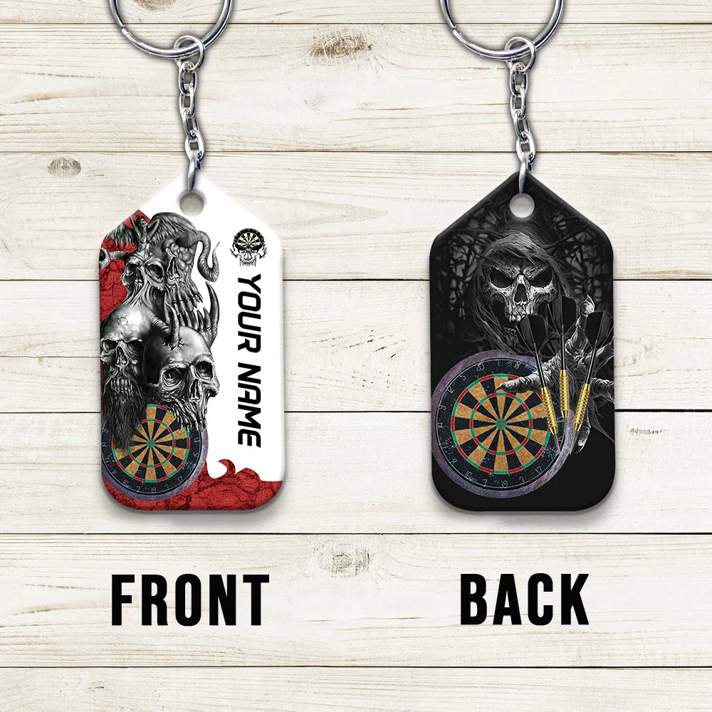 Dartboard Skull Personalized Name 3D Keychain For Darts Player ORN0185