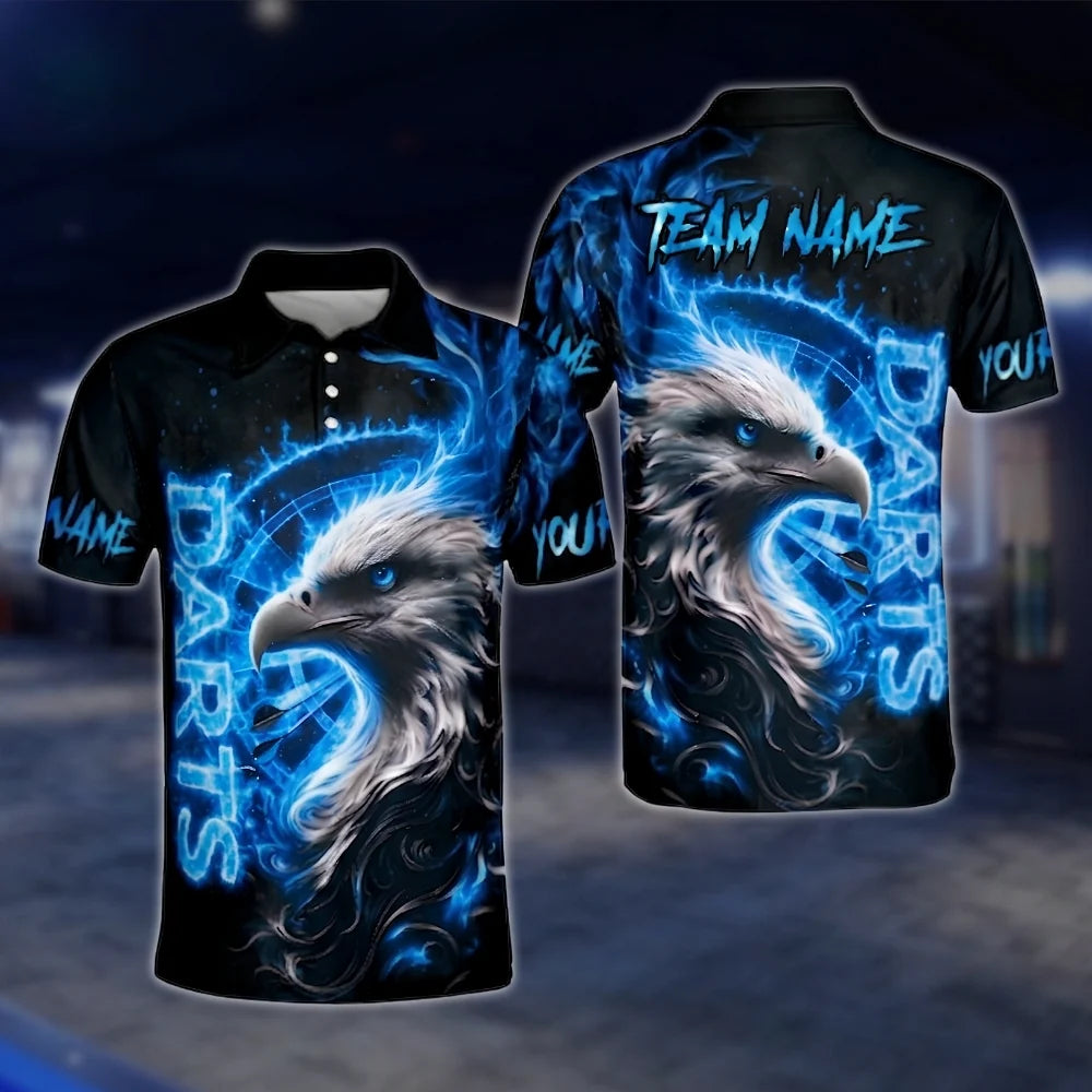 Custom Eagle Blue Lightning Dart Polo Shirt For Men, Custom Eagle Darts Team Shirt DAT0444