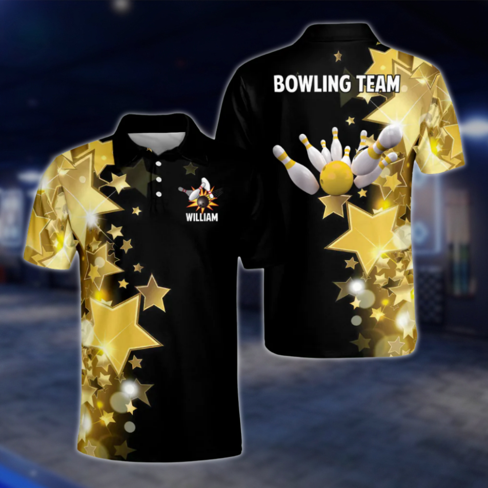 Custom Star Yellow Black Mens Bowling Polo Shirt, Custom Team Bowling Shirts BZ0167 BOW0304