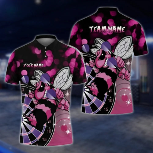 Custom Pink Bee Mens Dart Polo Shirt, Custom Bee Darts Team Shirts DAT0464