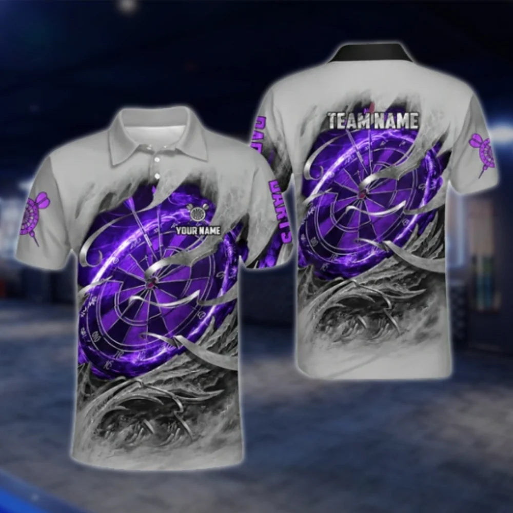 Custom Team Purple Grey Grunge Darts Mens Polo Shirt, Custom Darts Team Shirt DAT0403