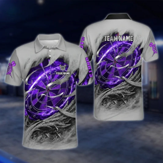 Custom Team Purple Grey Grunge Darts Mens Polo Shirt, Custom Darts Team Shirt DAT0403