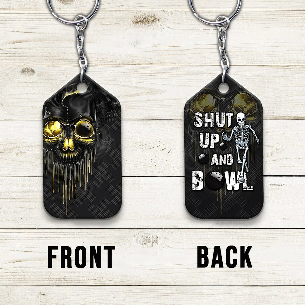 Shut Up And Bowl Golden Skull Keychain Gift For Bowler ORN0160