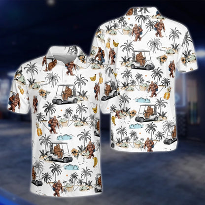 Tropical Bigfoot Sasquatch Golf Polo Shirts For Men, Bigfoot Golf Shirt GOF0242