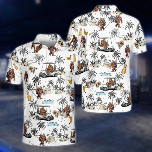 Tropical Bigfoot Sasquatch Golf Polo Shirts For Men, Bigfoot Golf Shirt GOF0242