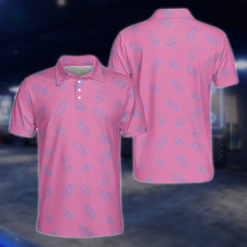 Pink Cactus Golf Polo Shirt For Men, Cactus Lover Golf Shirt GOF0159