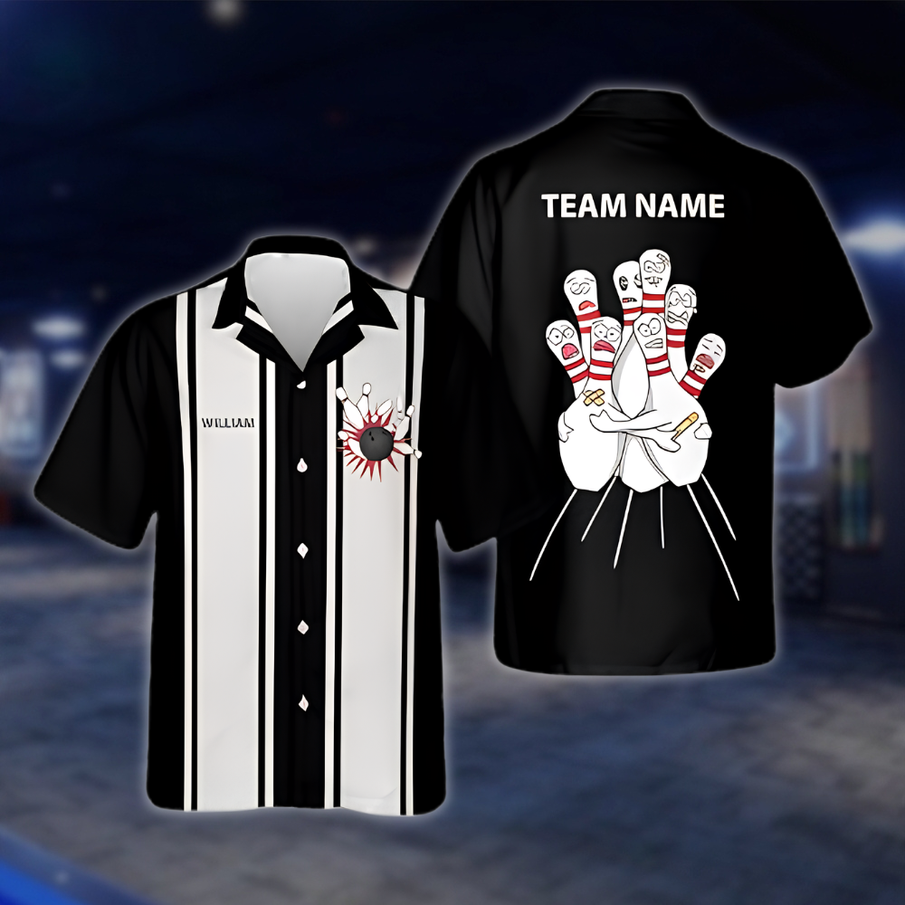 Personalized Scary Pins Bowling Mens Hawaiian Shirt, Custom Team Bowling Shirts BZ0860 BOW0088
