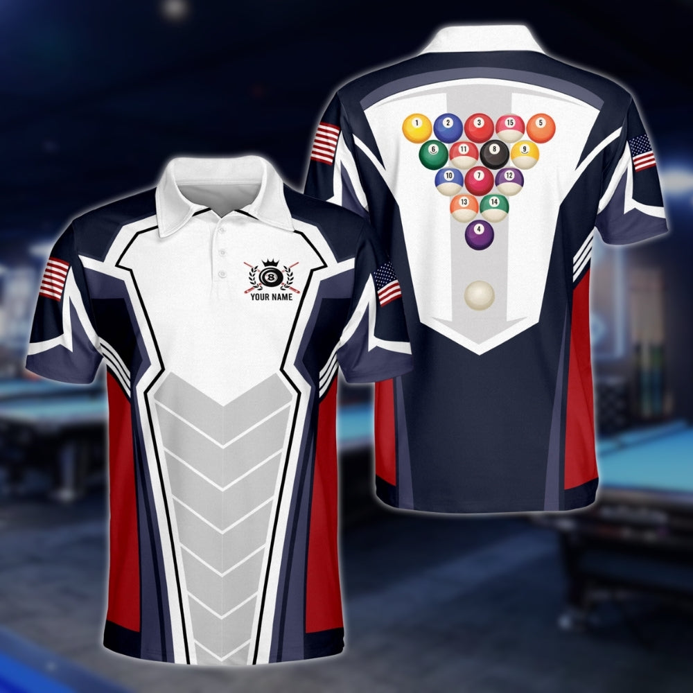 Custom Red White And Blue Billiard Polo Shirt For Men, Custom Patriotic Billiard Shirts BLD0217
