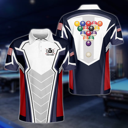 Custom Red White And Blue Billiard Polo Shirt For Men, Custom Patriotic Billiard Shirts BLD0217