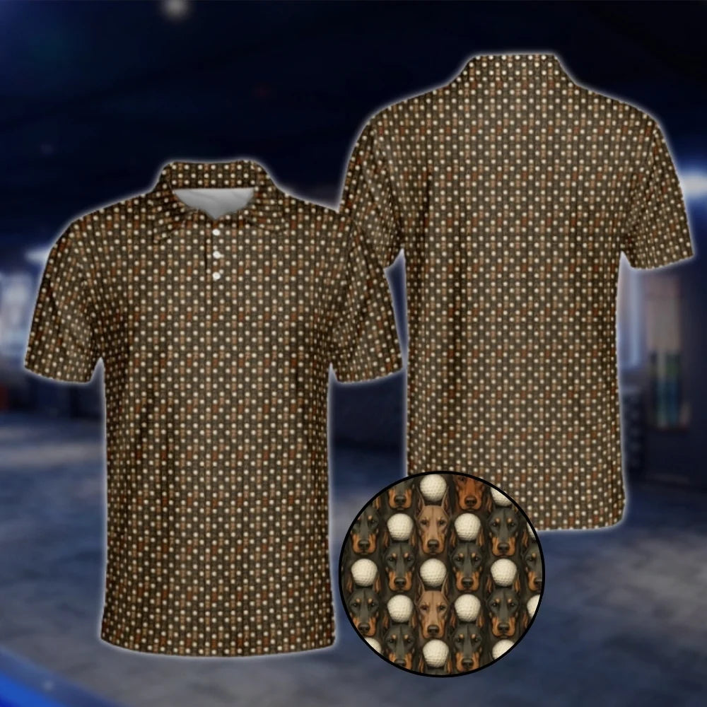 Mens Doberman Golf Polo Shirts Brown, Doberman Dog Golf Shirts GOF0211