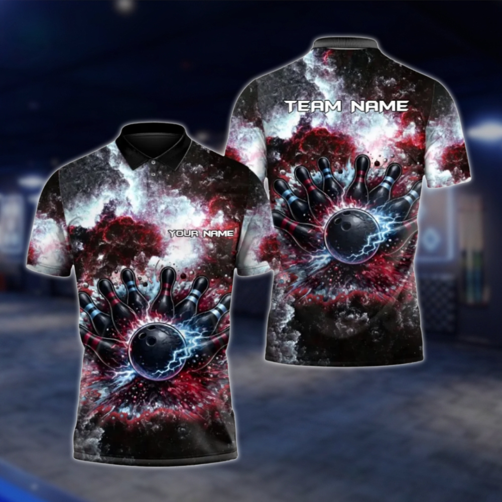Personalized Galaxy Thunder Bowling Team Polo Shirt For Men, Custom Team Bowling Shirt Red Black BZ0798 BOW0108