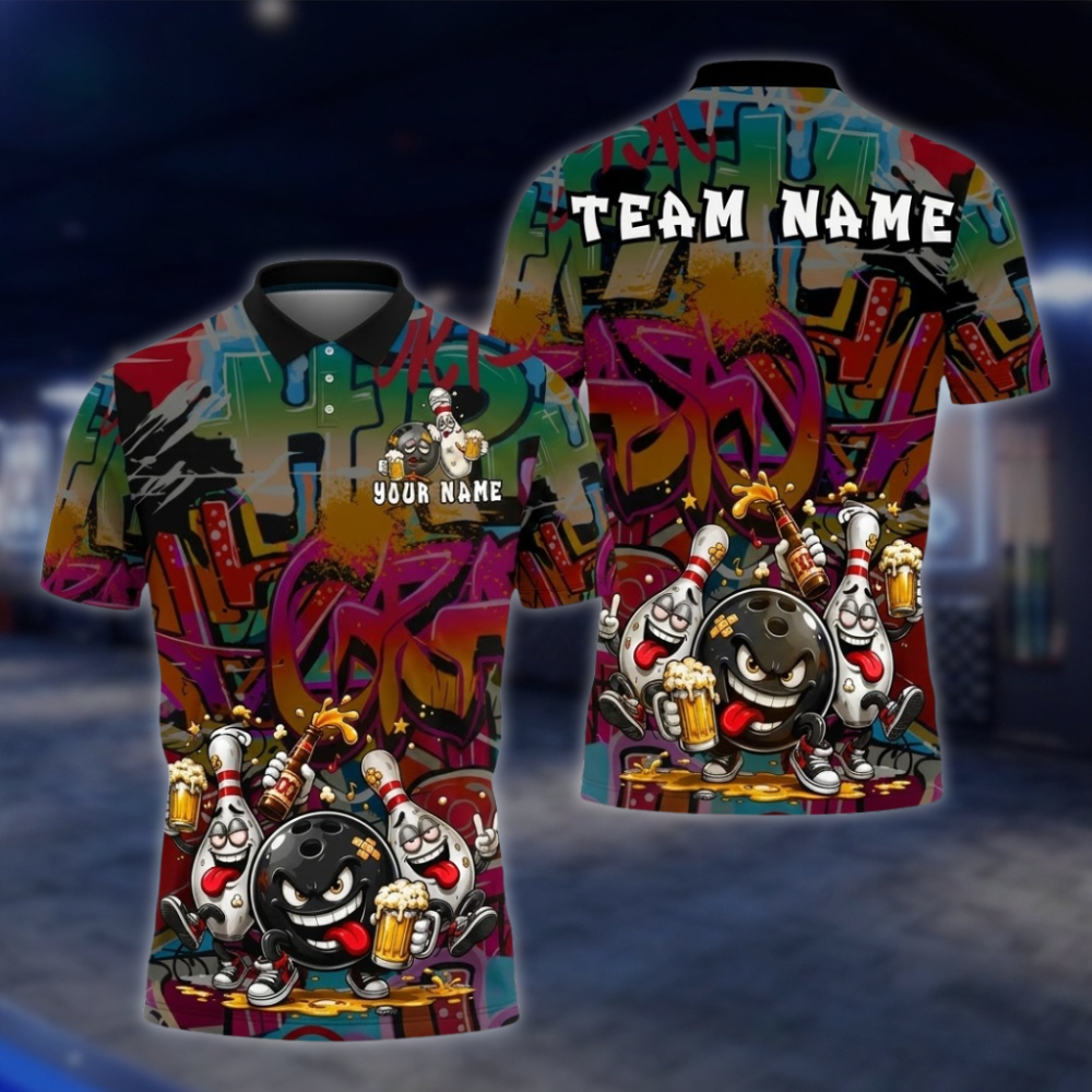 Personalized Funny Pins And Ball Bowling Polo Shirt Mens, Custom Funny Bowling Shirt For Team BZ0866 BOW0080