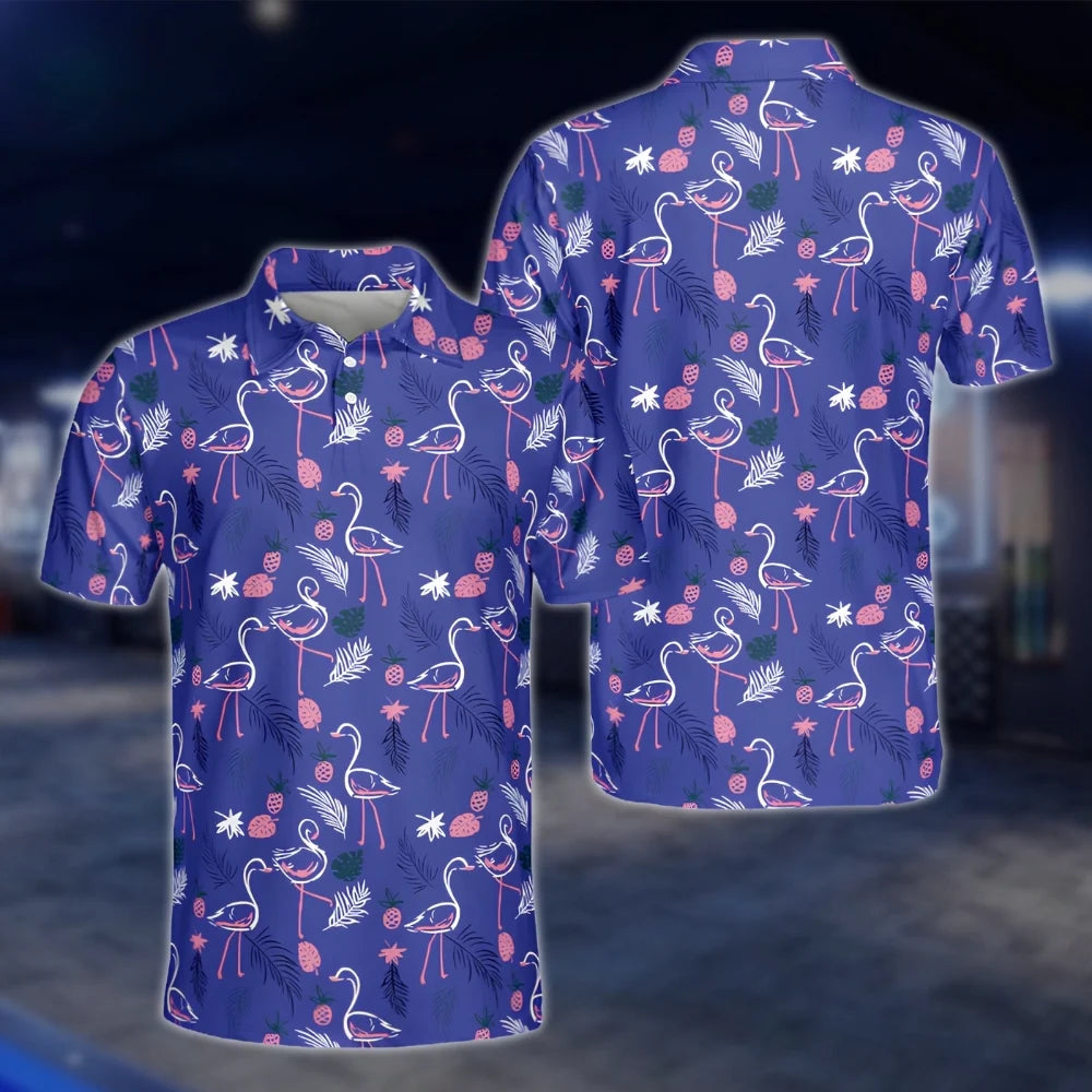 Flamingo Purple Golf Polo Shirts For Men, Flamingo Golf Shirt GOF0199