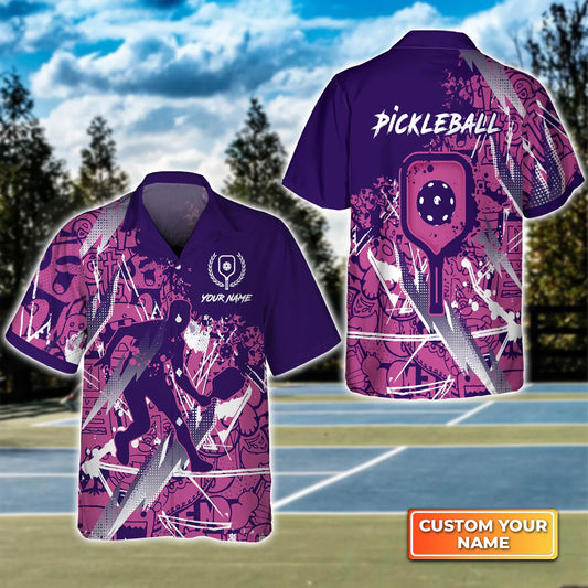 Pickleball - Scritch Man Purple Pink Pattern Personalized Name 3D Hawaiian Shirt QB95 Gift For Pickleball Player PKL0140