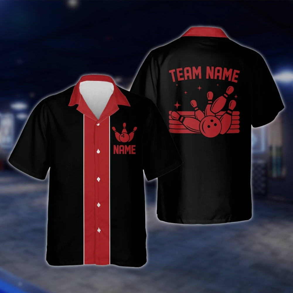 Custom Black And Red Vintage Bowling Hawaiian Shirt For Men Women, Custom Team Vintage Bowling Shirts BE0011 BOW0368