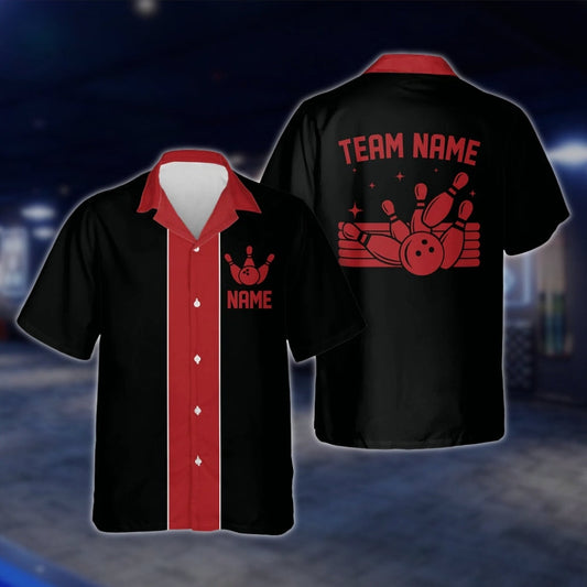 Custom Black And Red Vintage Bowling Hawaiian Shirt For Men Women, Custom Team Vintage Bowling Shirts BE0011 BOW0368