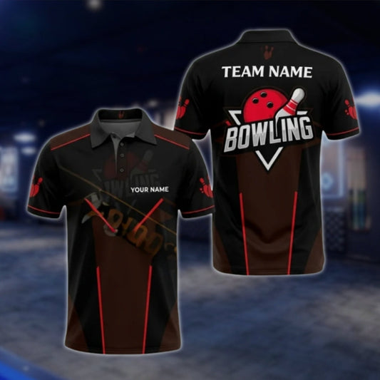 Custom Black And Red Bowling Mens Polo Shirt, Custom Team Bowling Shirts BA0022 BOW0376