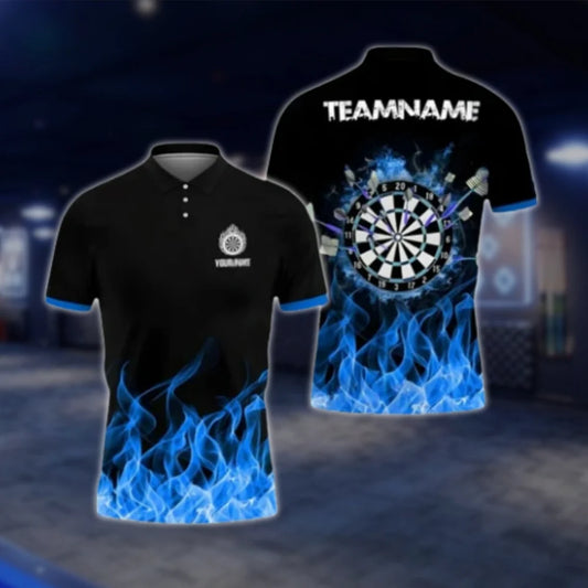 Custom Blue Flame Dart Polo Shirt For Men, Custom Flame Dart Team Shirts DAT0422