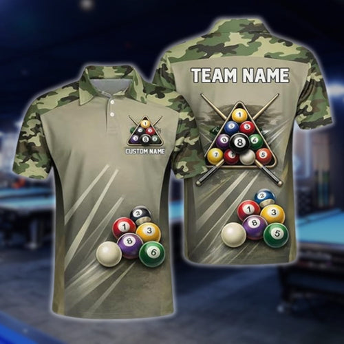 Custom Camouflage Billiard Polo Shirts For Men, Custom Camo Pool Billiard Team Shirts BLD0049