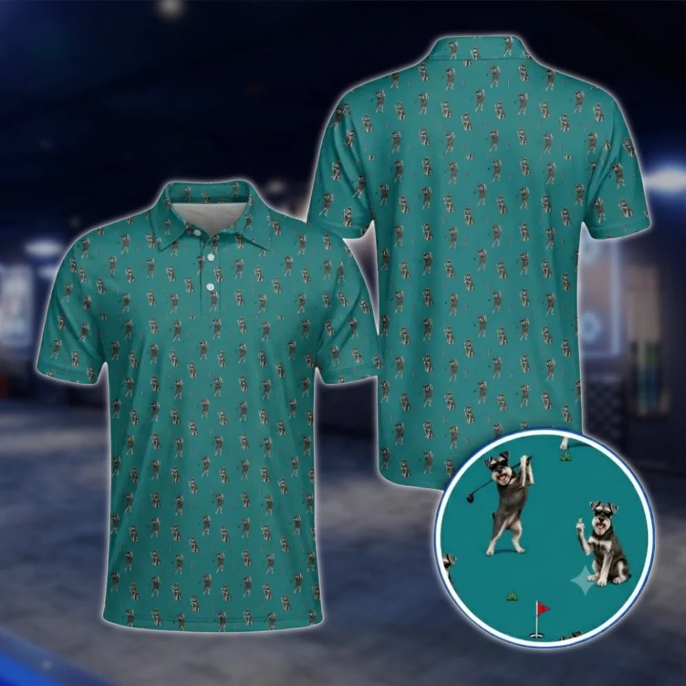 Mens Miniature Schnauzer Golf Polo Shirt, Schnauzer Dog Lover Golf Shirts GOF0052